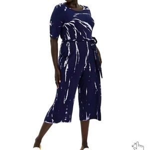 Torrid Navy Tie Dye Super Soft Culotte Jumpsuit with Pockets & Tie Front